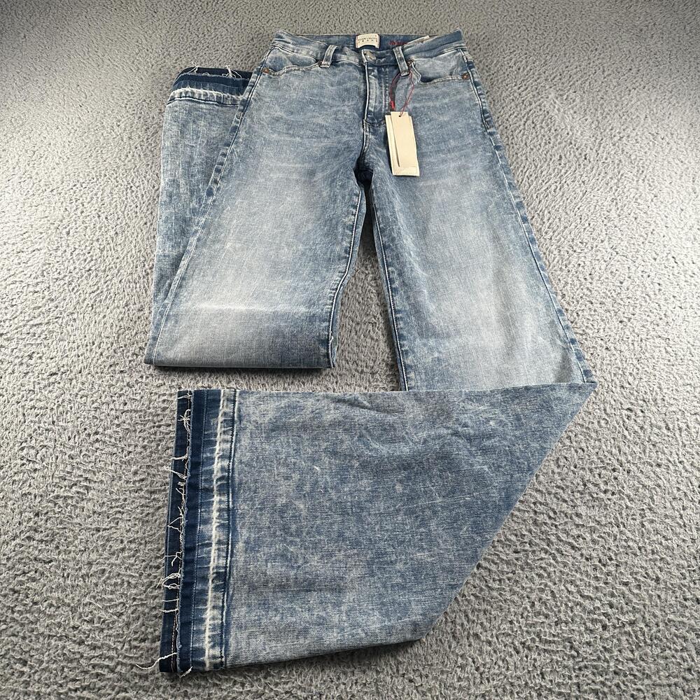 Alice + Olivia Beautiful HW Wide Flare Jeans Womens 24 Blue High Rise Acid Wash